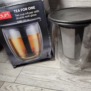 Bodum Tea For One 12oz Double Wall Glass Tea Cup Infuser Glass Mug NEW In Box